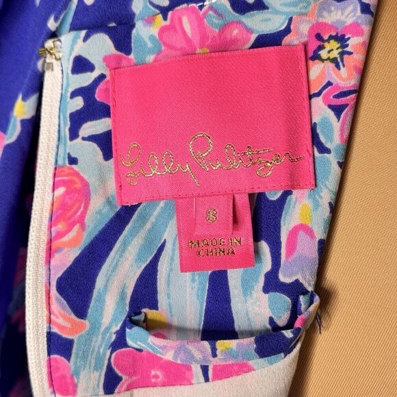 Lilly Pulitzer Sz 8 Rosie Stretch Dress Womens Navy Turquoise Pink Belted NICE - Picture 12 of 16